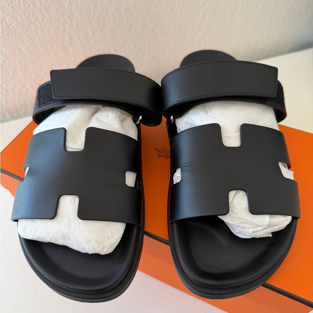 Hermes Chypre Black Sandals